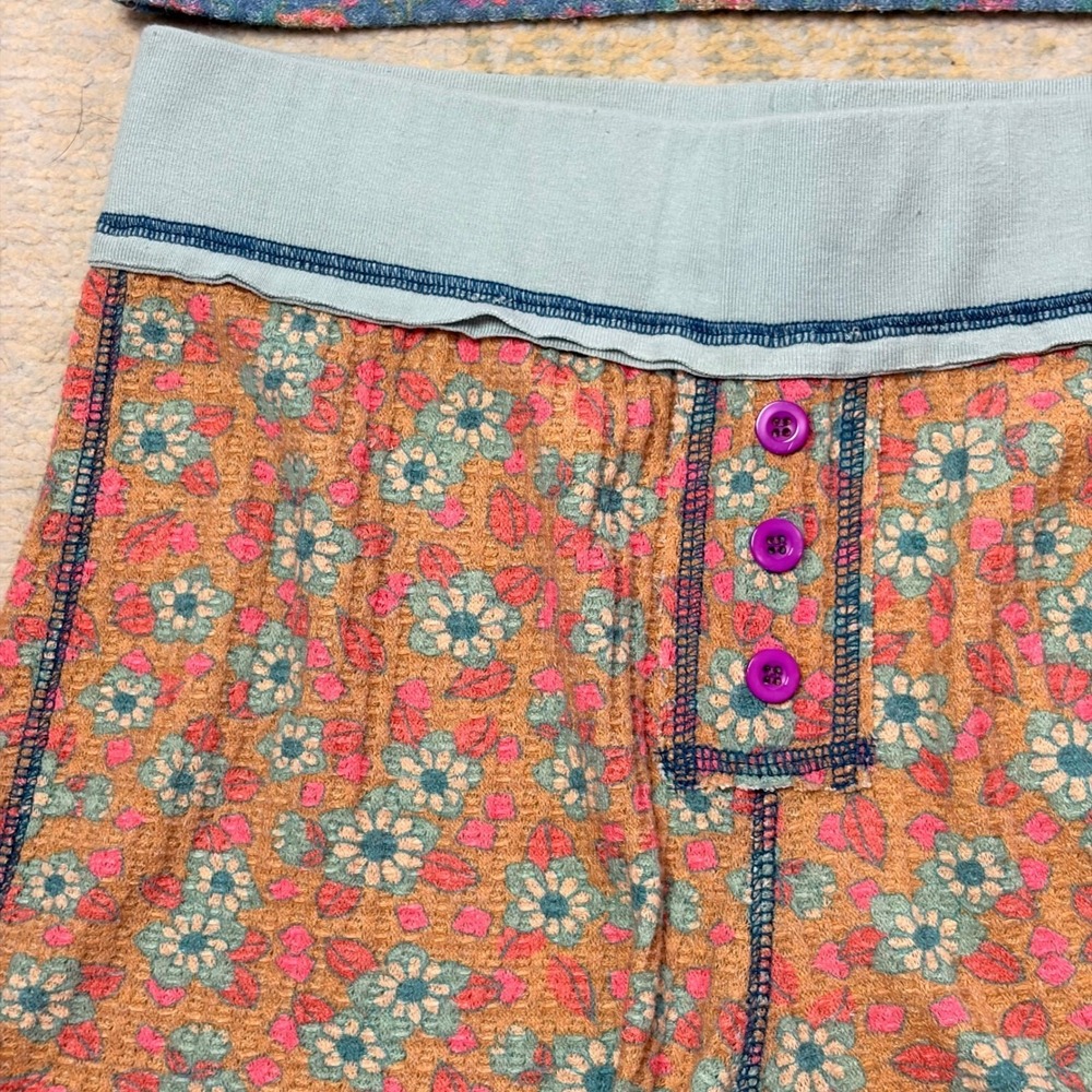 Natural Life Pajama Set Waffle Knit Floral Cami and Shorts Blue Orange NWT - Picture 7 of 11